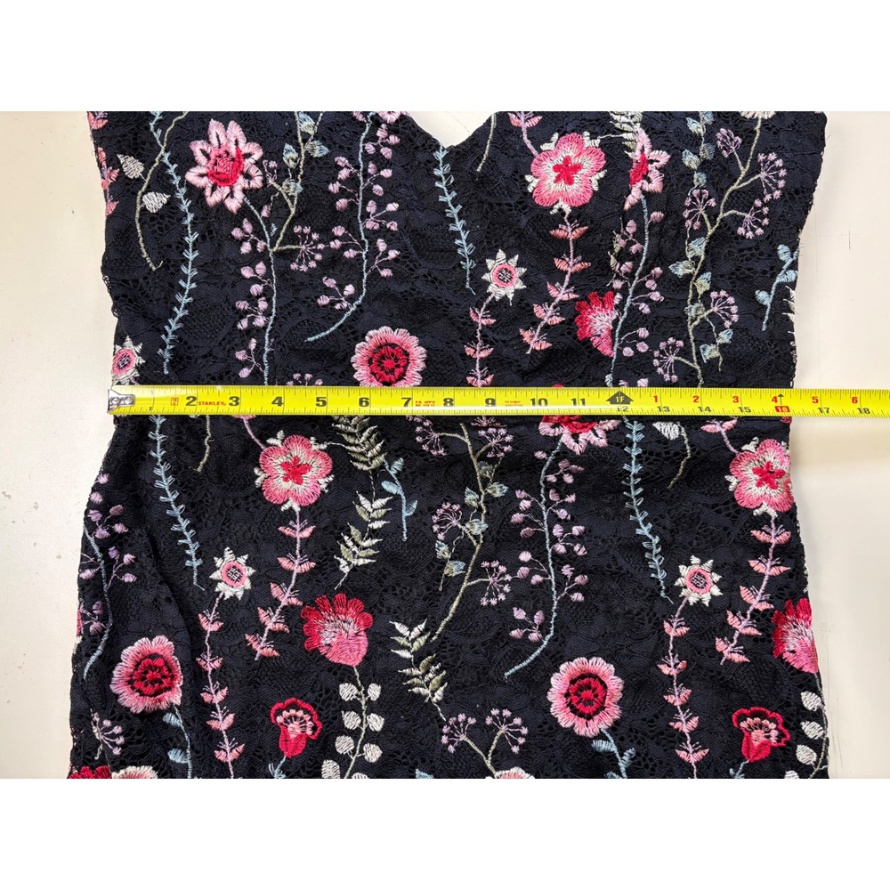 Siena Women Black Floral Embroidered Lace Midi Dress Mermaid Flounce Hem Size 14 - Picture 11 of 11
